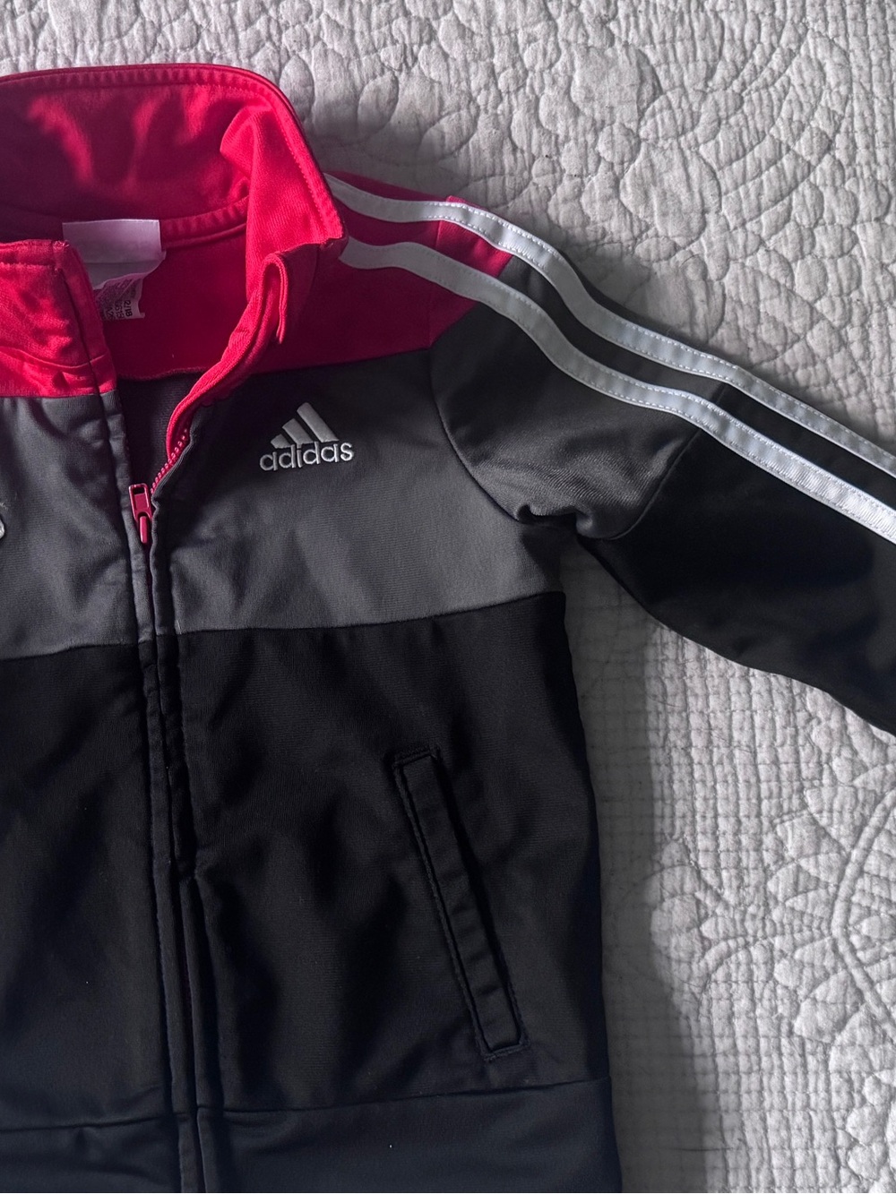 Adidas Black, Gray & Red Toddler Zip-Up Track Jacket